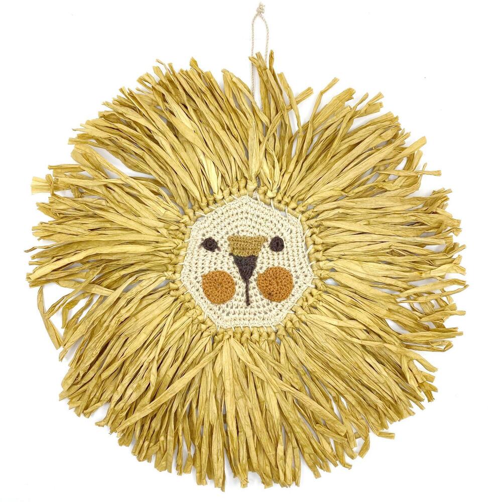 Lion Wall DecorWall Hanging Raffia Lion Face Nursery Baby Kids Room Jungle Zoo